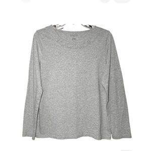 Talbots Knit Top with Pleating at Neckline in Grey Heather Women’s LP